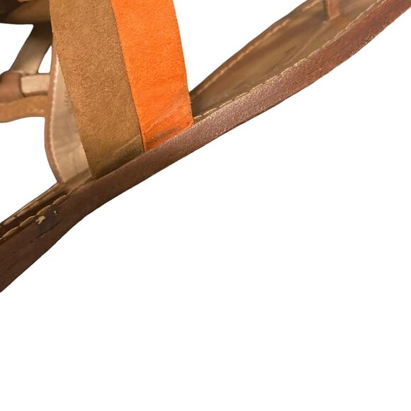 Tory Burch Bar Logo Flat Sandals Coral Tan Suede Size 8.5 Boho Prairie Preppy - Picture 7 of 12